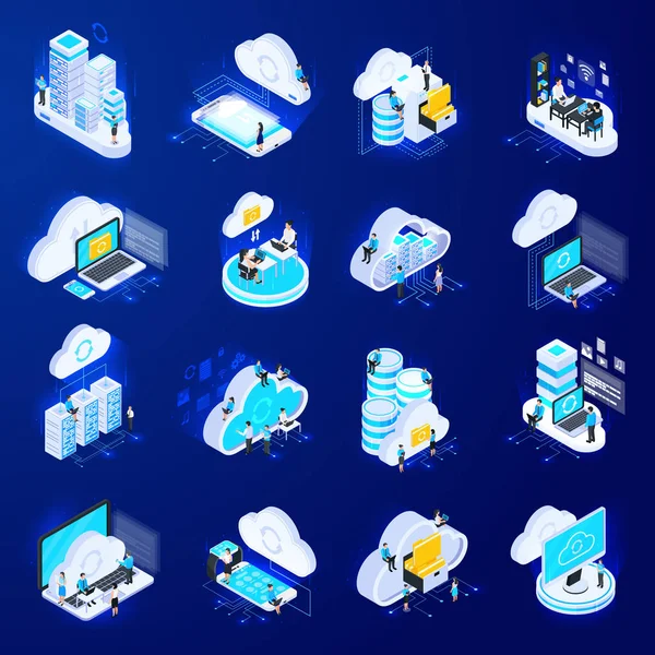 Isomric Cloud Icons Set — Vettoriale Stock