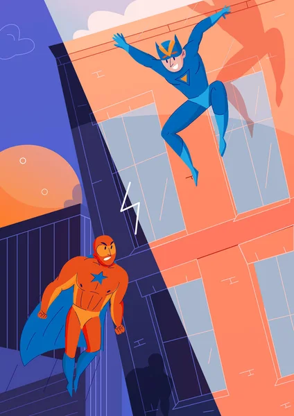 Süper Kahramanlar Fight Comics — Stok Vektör