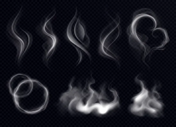 Set realista de humo de vapor — Vector de stock