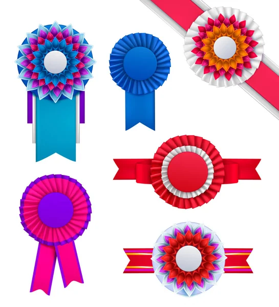 Realistic Badges Rosettes Set — Stock Vector