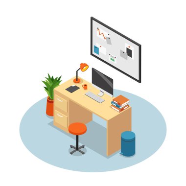 İzometrik Ofis Kompozisyonu