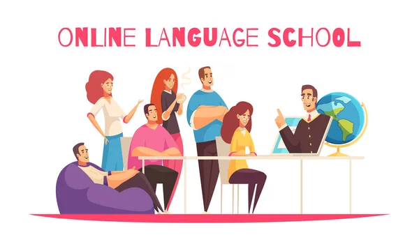 Online taal school samenstelling — Stockvector