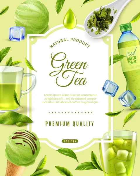Premium Green Tea Background — Stock Vector