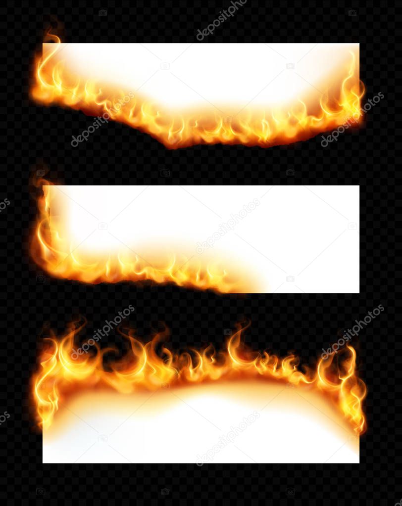 Burning Paper Banners Realistic Set