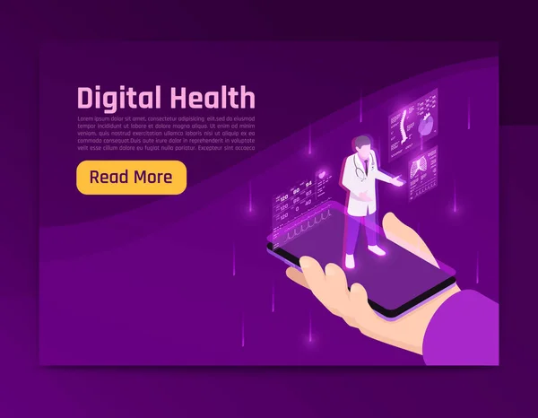 Salud digital Sitio web isométrico — Vector de stock