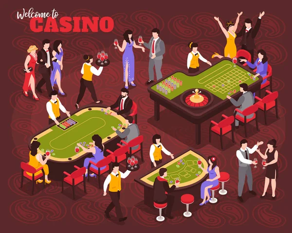 Isométrico Casino Personas Composición — Archivo Imágenes Vectoriales