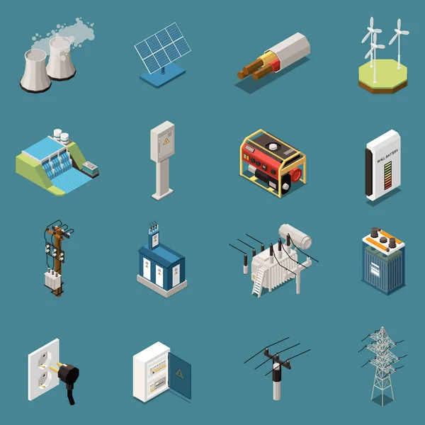 Isometrische elektriciteit icons collectie — Stockvector