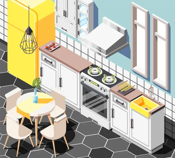 Isometric Kitchen Interior Composition — Stock Vector