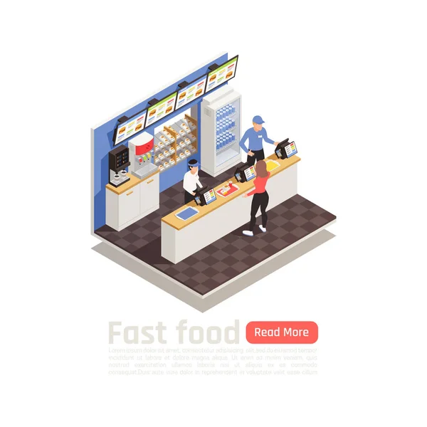 Fast Food Restaurant Isometric Composition — Stock Vector