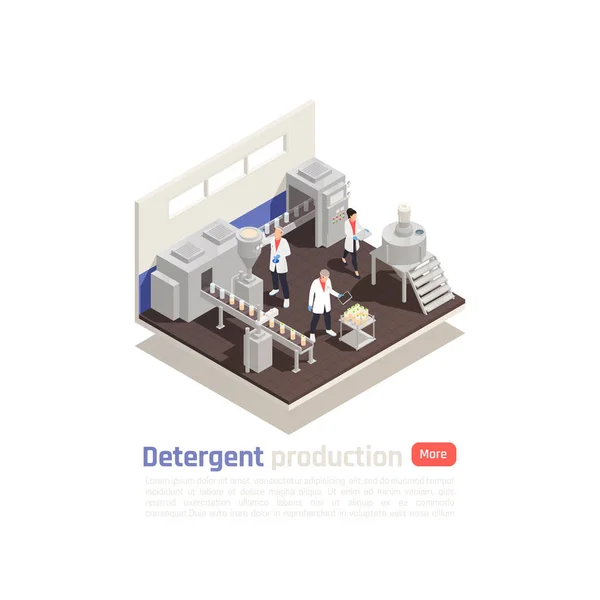 Producción de detergentes Ilustración isométrica — Vector de stock