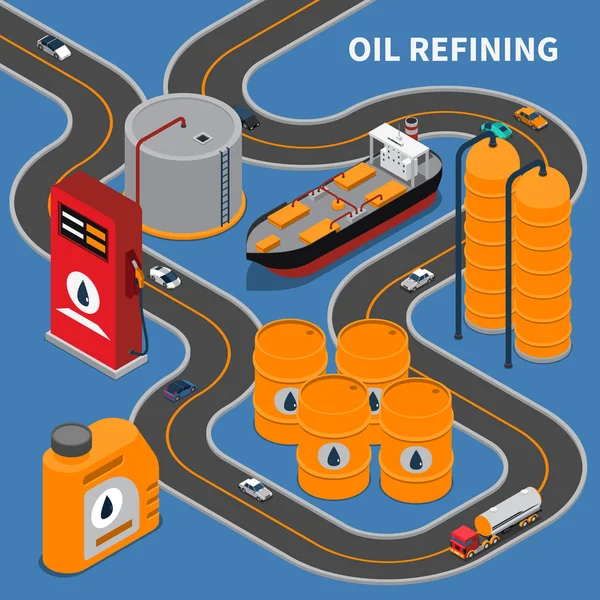 Industria del Gas Petrolero Composición isométrica — Archivo Imágenes Vectoriales