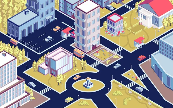 Isometric City District Composition Vector Graphics