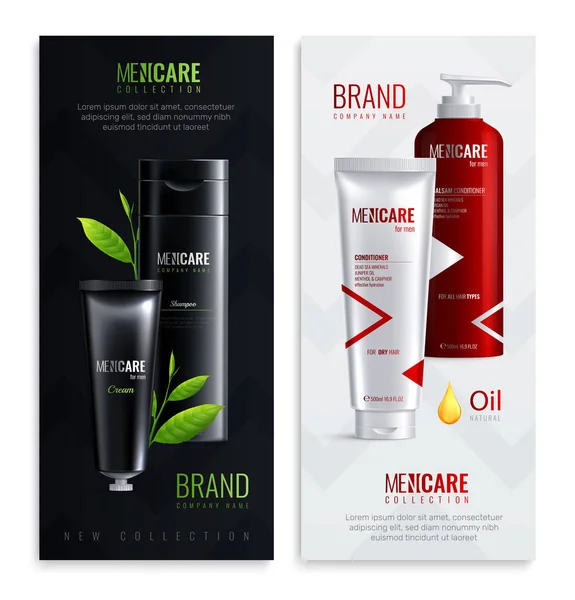 Botellas de cosméticos para hombre Realistic Banner Set — Vector de stock