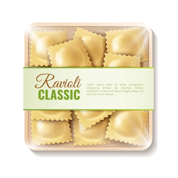 Classic Ravioli Packaging Composition — Stock Vector