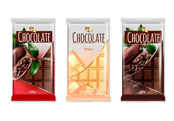 Chocolate bar realistyczny zestaw — Wektor stockowy