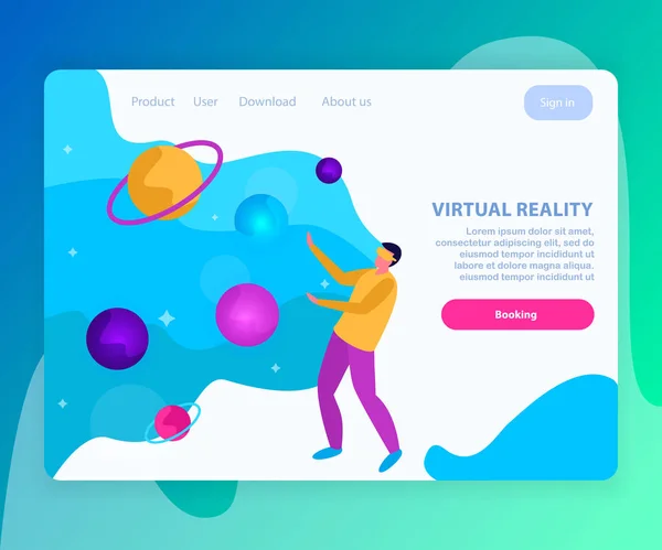 Pagina di atterraggio piatto della realtà virtuale — Vettoriale Stock