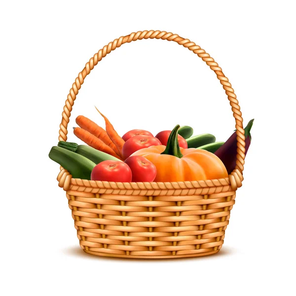 Wiklinowy koszyk warzywa realistyczne — Wektor stockowy
