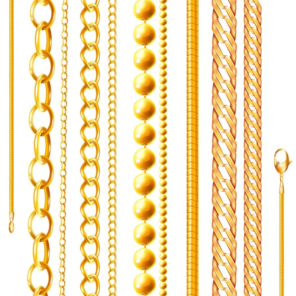 Realistic Golden Chains Set — Stock Vector