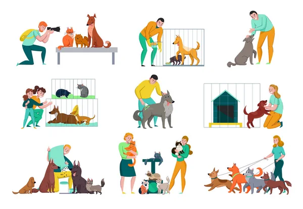 People With Animals Set — Stock Vector