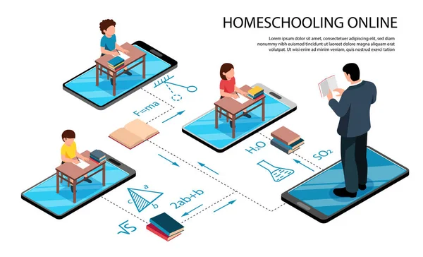 Composizione degli smartphone scolastici online — Vettoriale Stock