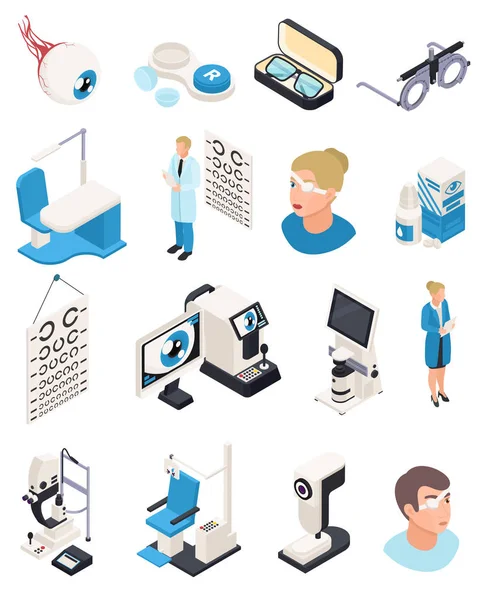 Isometric Ophthalmology Icons Collection - Stok Vektor