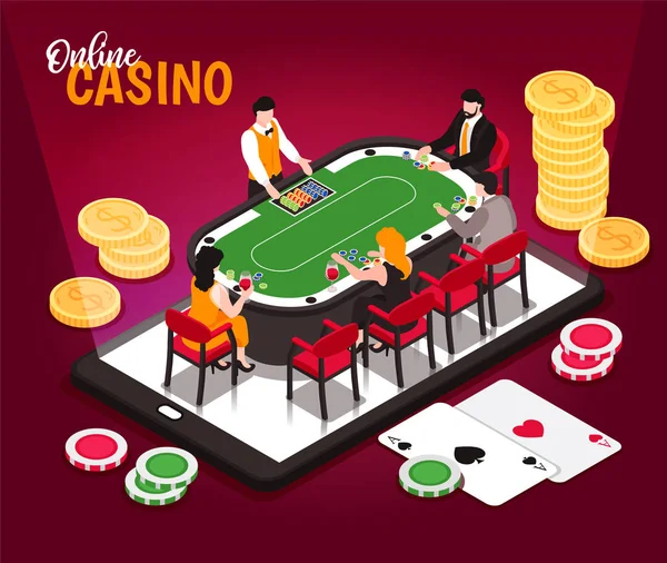 Isometrische online casino samenstelling — Stockvector