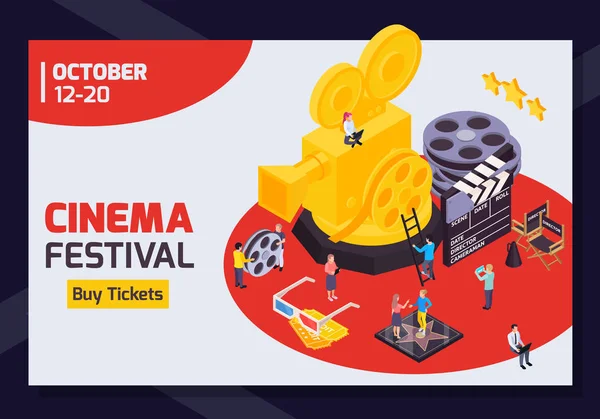Izometryczny banner Cinema Fest — Wektor stockowy