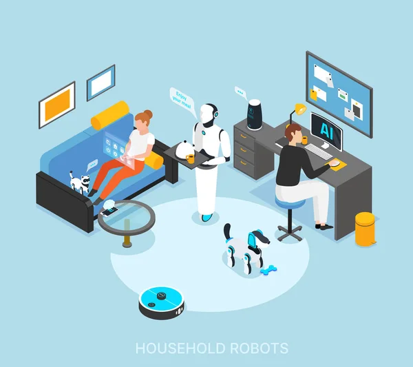 Home Robots Isometric Composition — Stock Vector
