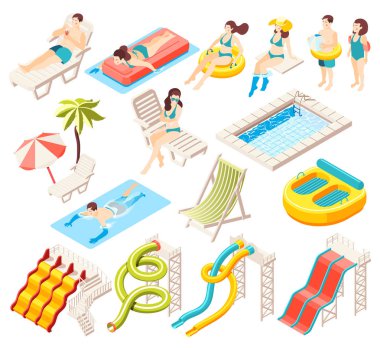 Aqua Park izometrik Icons Set