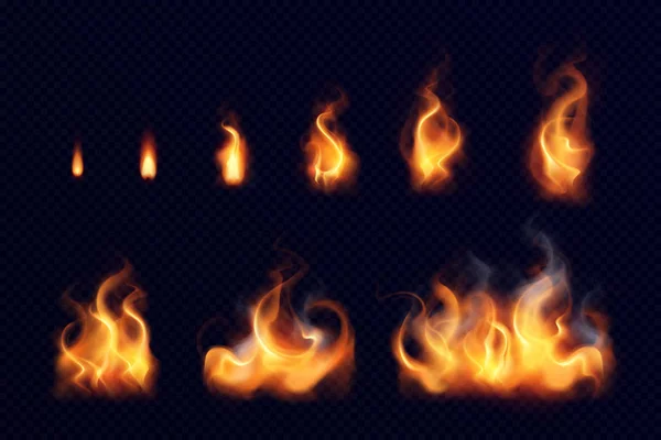 Ogień płomień realistyczny zestaw — Wektor stockowy