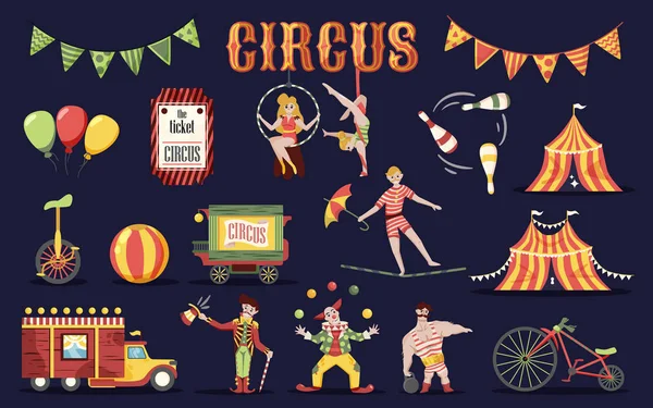 Conjunto de elementos planos de circo — Archivo Imágenes Vectoriales