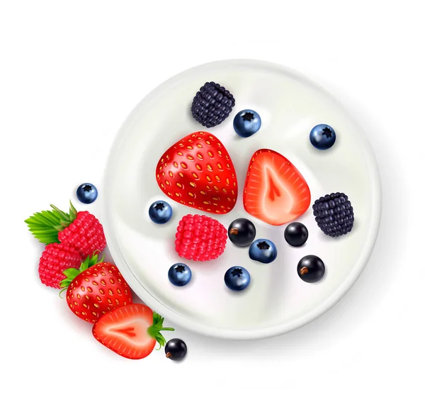 Jogurt jagodowy realistyczny skład — Wektor stockowy