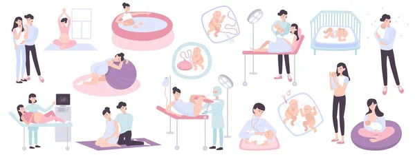 Pregnancy And Childbirth Flat Icons — Stock Vector
