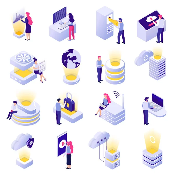 Datacenter Isometric Icons Background — Stock Vector