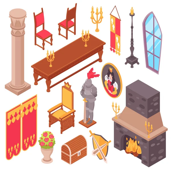 Conjunto de muebles de castillo medieval — Vector de stock