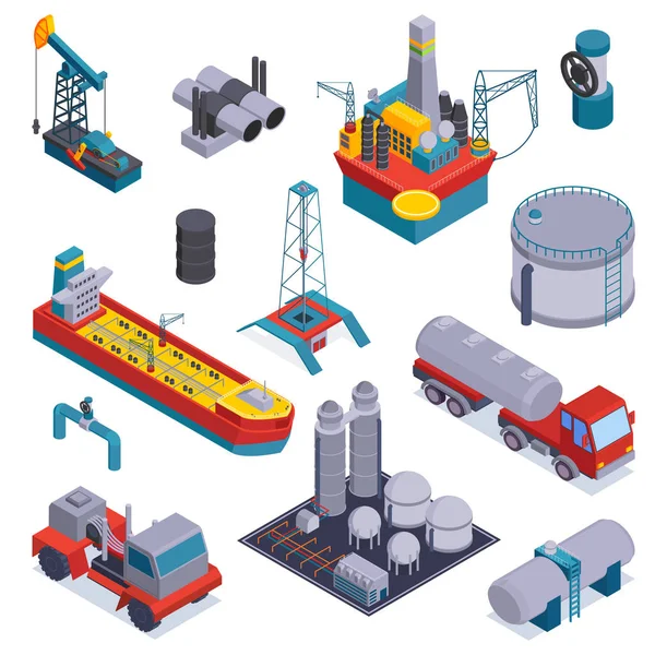 Conjunto de iconos de la industria petrolera isométrica — Vector de stock