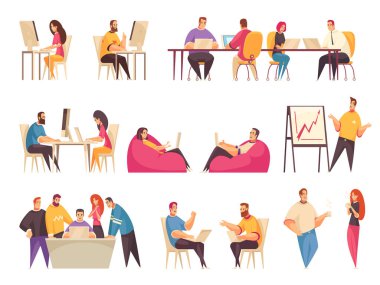 Icons Set coworking insanlar izole