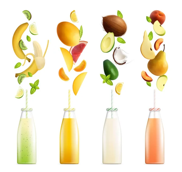 Fruity Smoothies Realistic Collection — Stock Vector