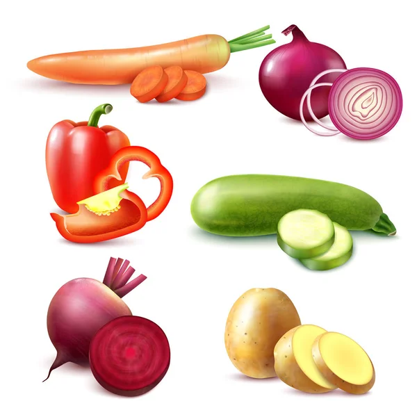 Vegetable Realistic Pieces Set — Stock Vector