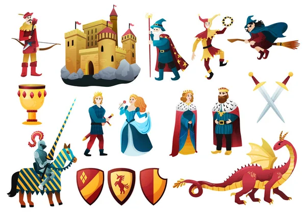 Set di elementi medievali del regno — Vettoriale Stock