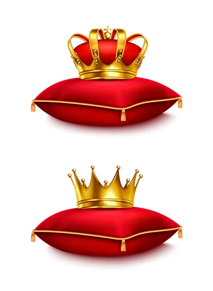 Yastık üzerinde Crowns gerçekçi set — Stok Vektör