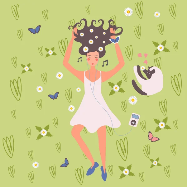 Flower Girls Composición plana — Vector de stock