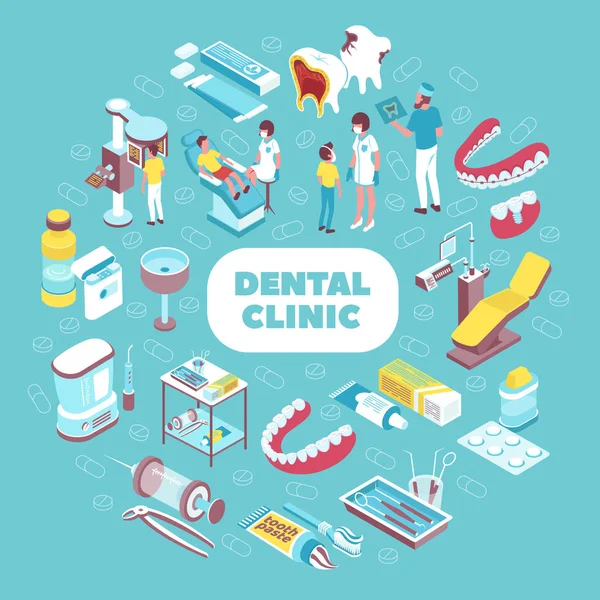 Изометрический состав стоматологической клиники — стоковый вектор