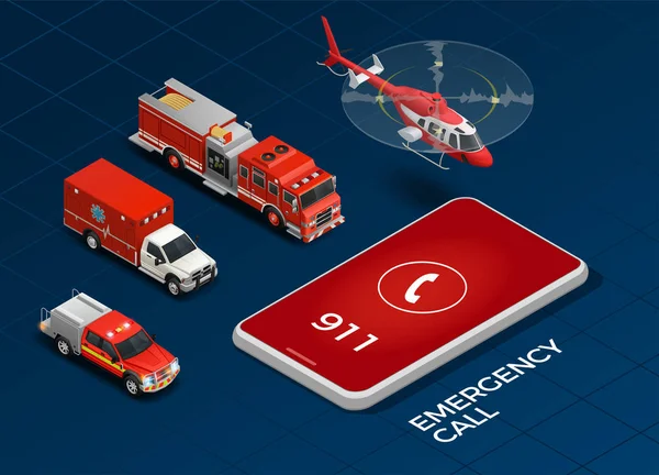 Emergency Service Isometric Set — Stock Vector