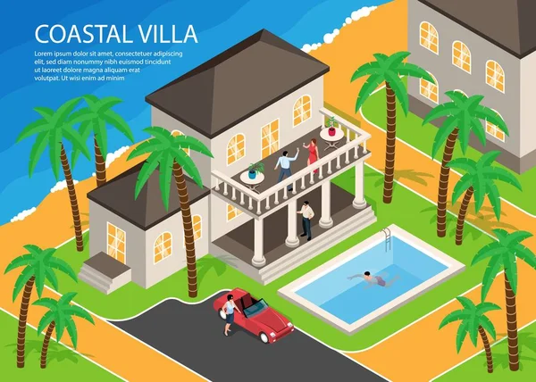 Villa Costeira Ilustração Horizontal — Vetor de Stock