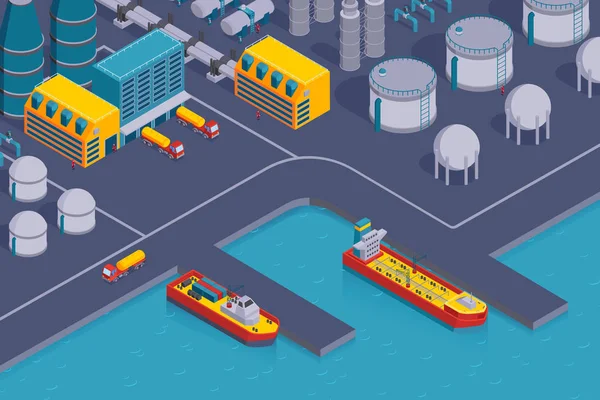 Composição do porto da planta petrolífera — Vetor de Stock