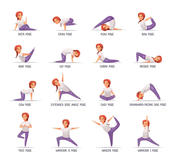 Bambini Yoga Girl Icons Set — Vettoriale Stock