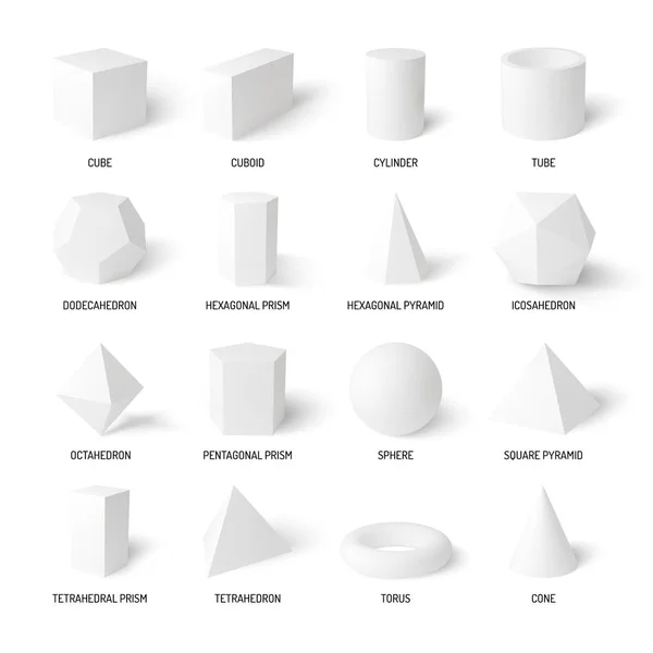 Basic 3D vormen wit realistische set — Stockvector