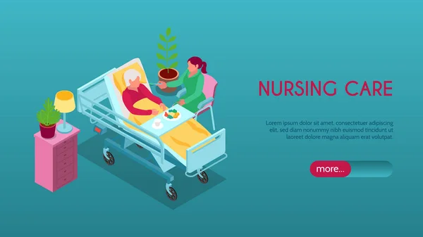 Bannière isométrique de maison de soins infirmiers — Image vectorielle
