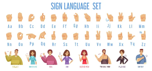 Sign Language Set — Stock Vector